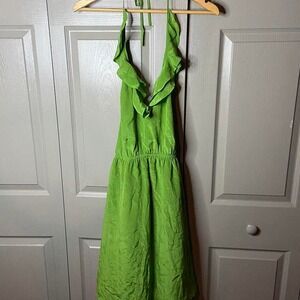 Ruffled Green Silk Slip Dress Y2K Green Halter Dress Size M